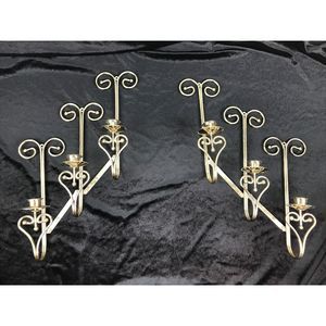 HOMCO Wall Sconce Candle Holder Brass Tone Set/2